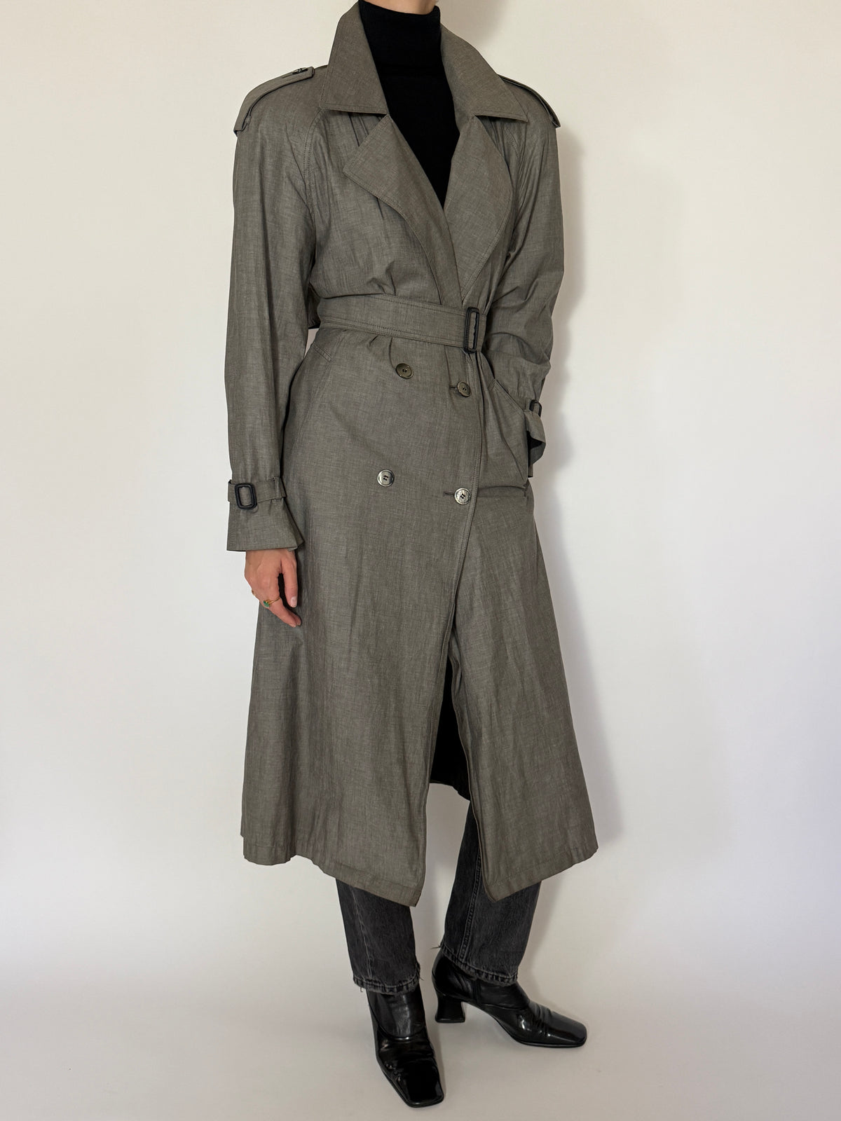 Vintage Trench Coat Taupe Gray 8479