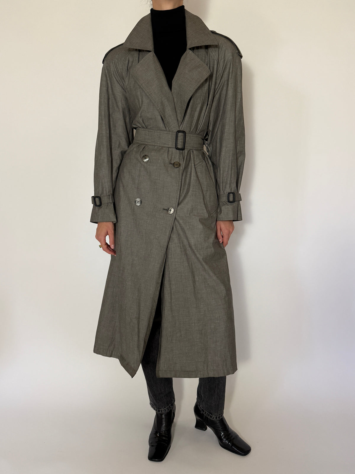 Vintage Trench Coat Taupe Gray 8479