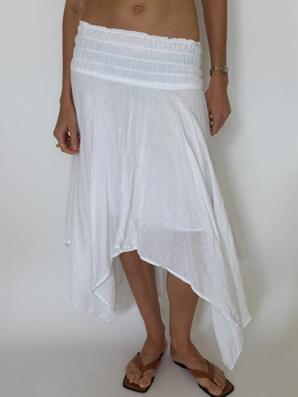White asymmetrical skirt product photograph