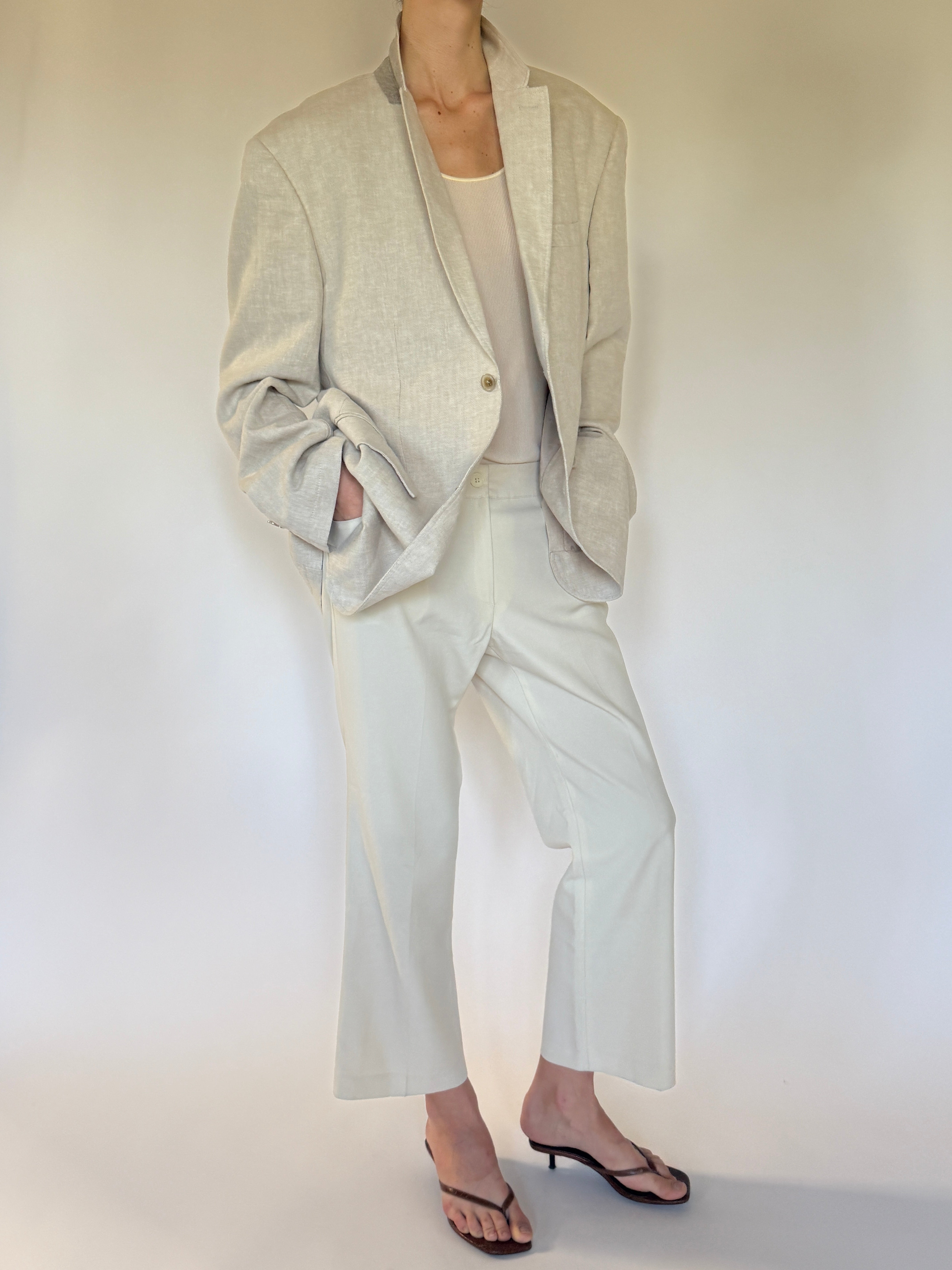 Vintage Linen & Cotton Oversized Blazer in Beige 6601