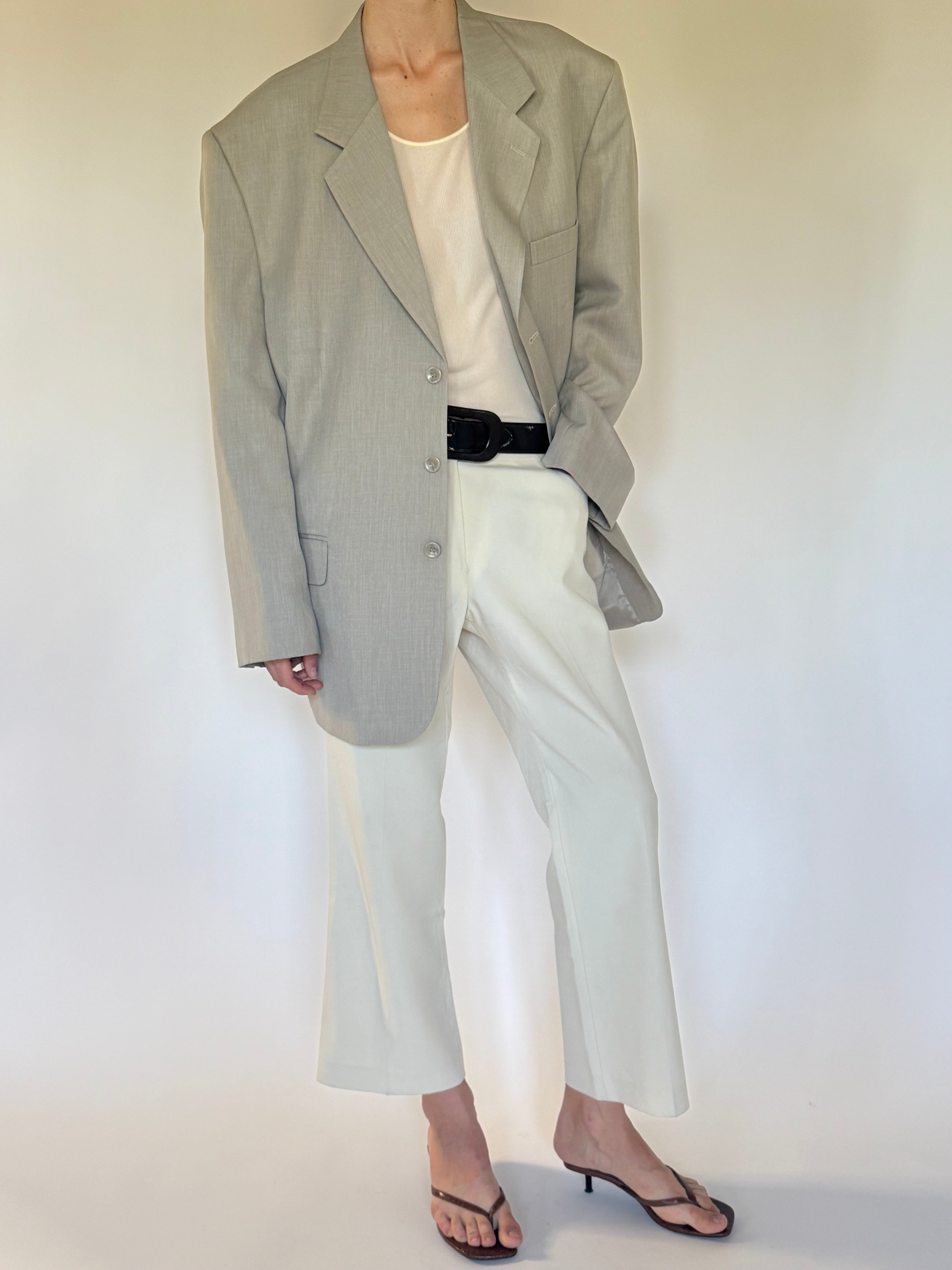 Vintage Oversized Single-Breasted Blazer Beige 7372