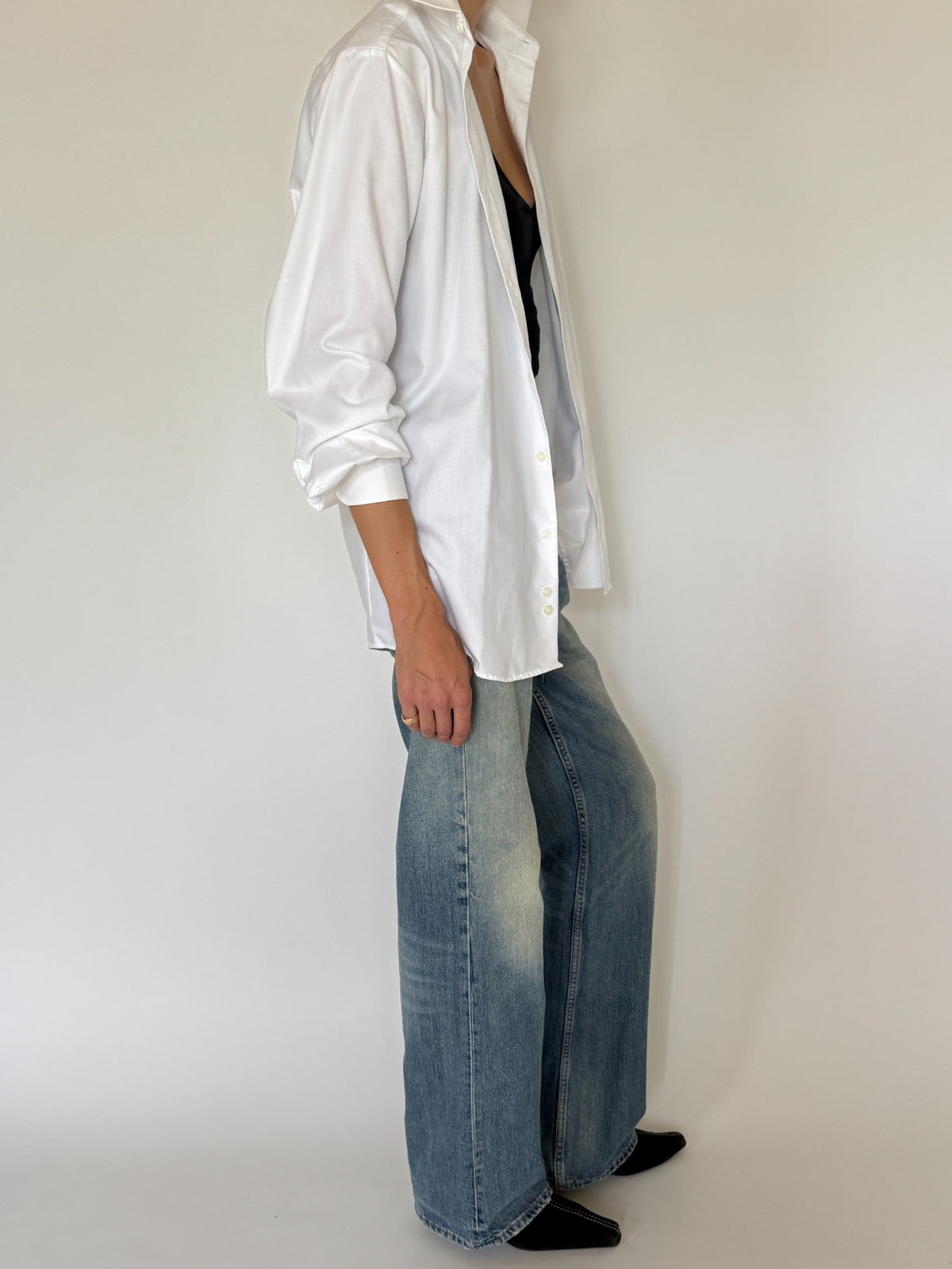 Vintage white button-up shirt side view