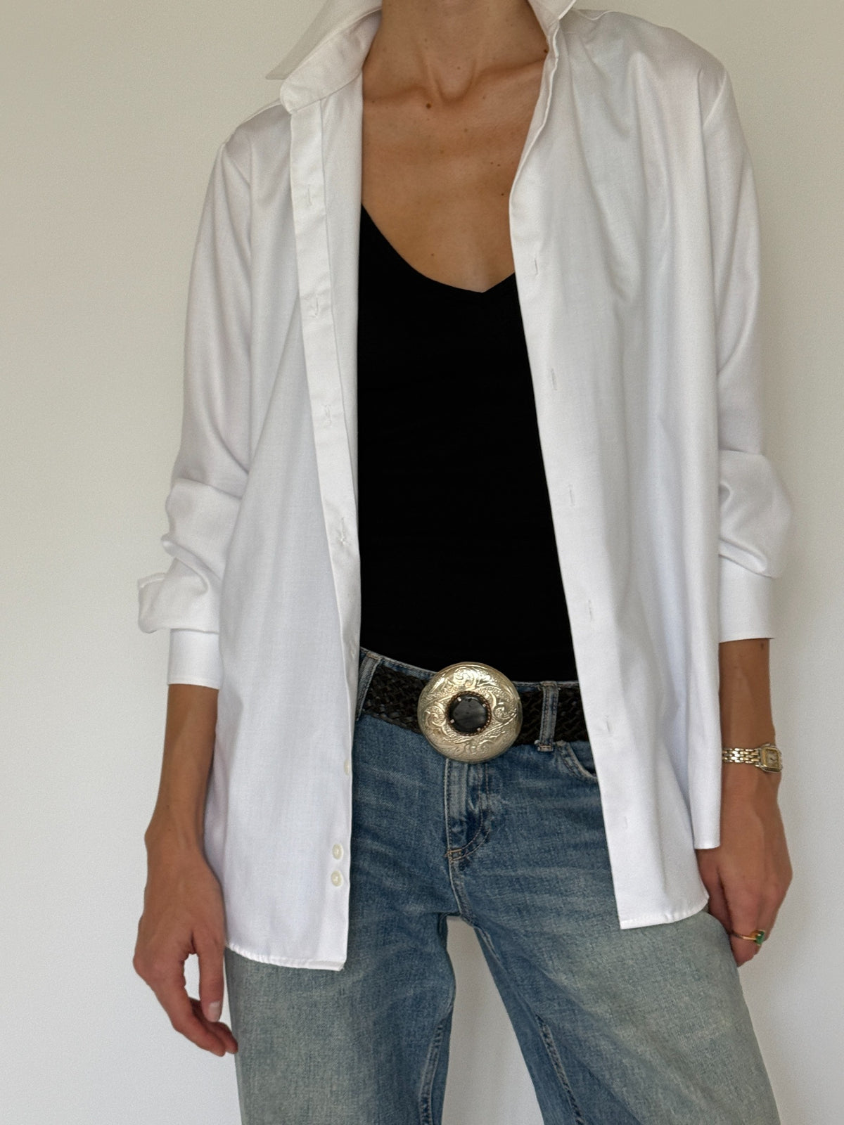 Vintage white button-up shirt front detail