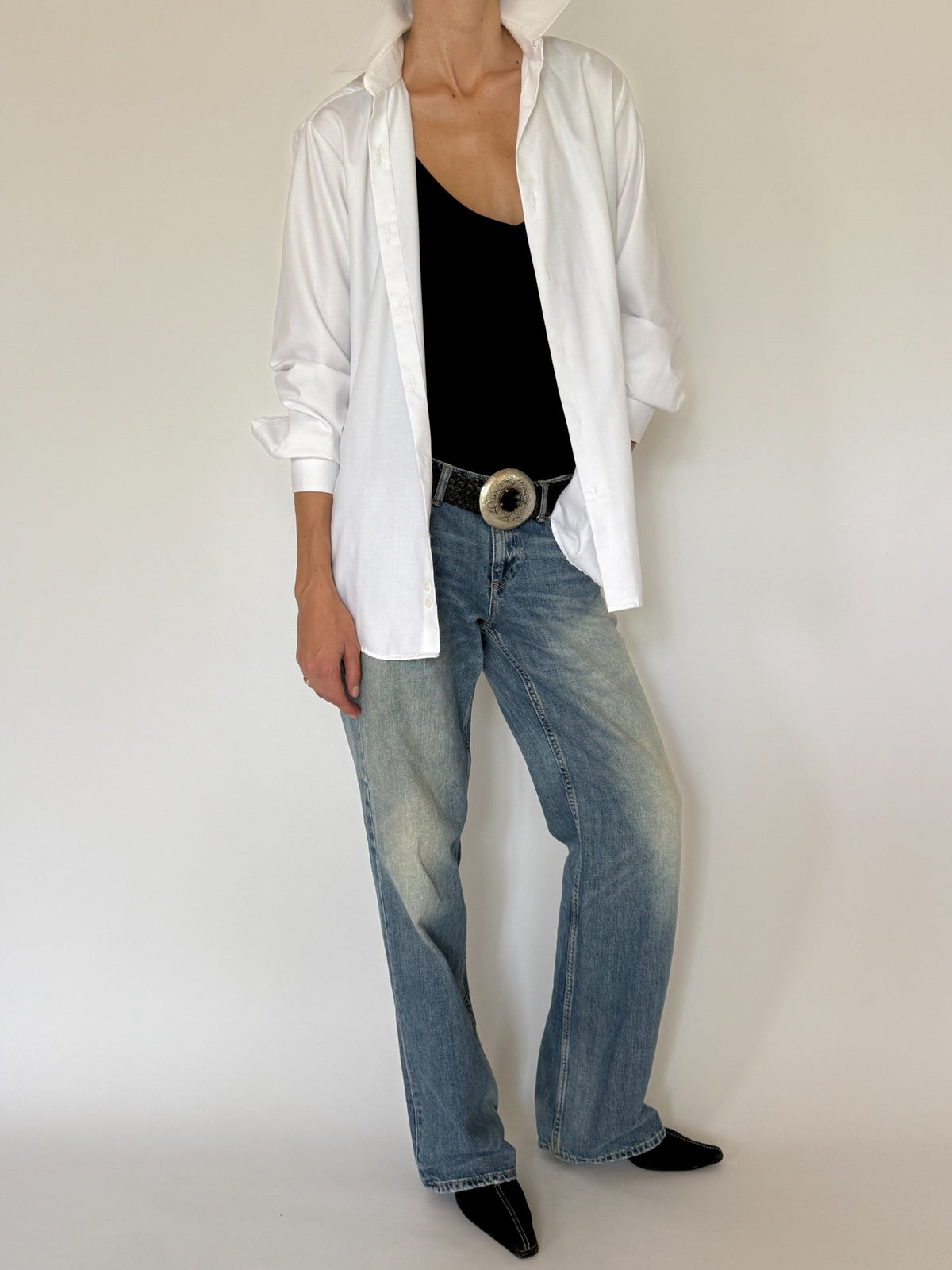 Vintage white button-up shirt front view