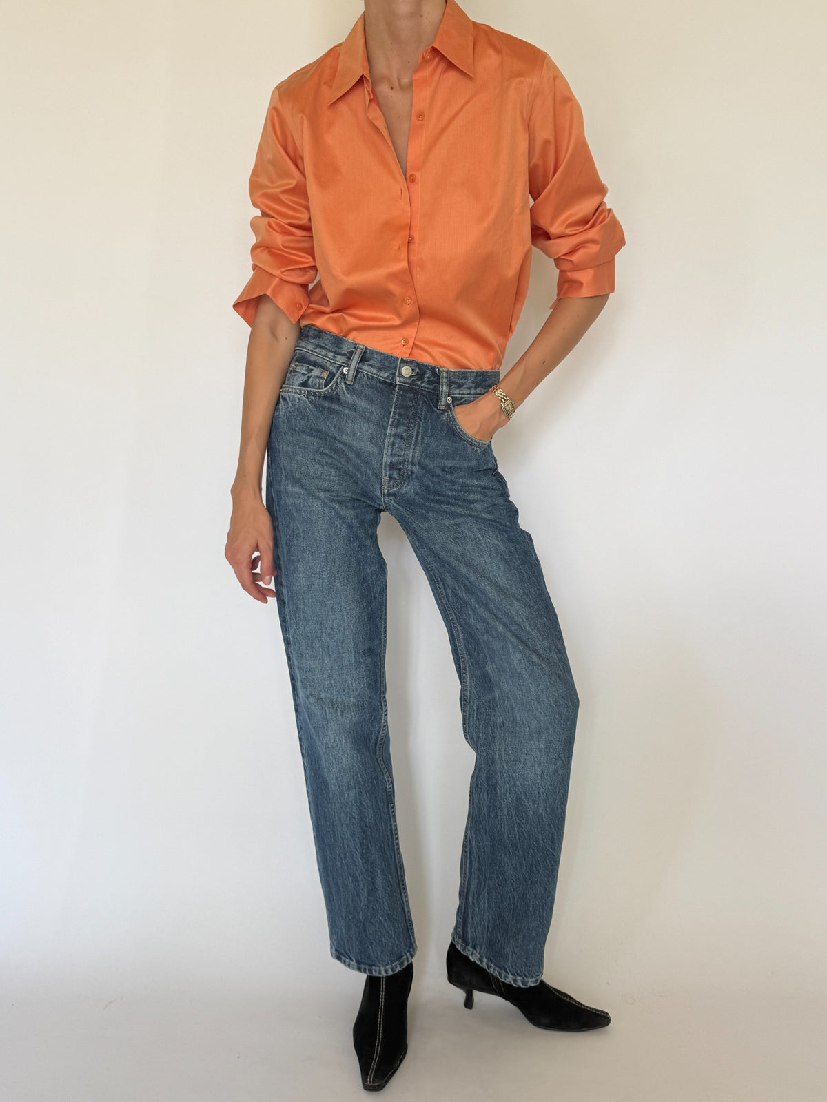 Vintage coral button-up shirt front view