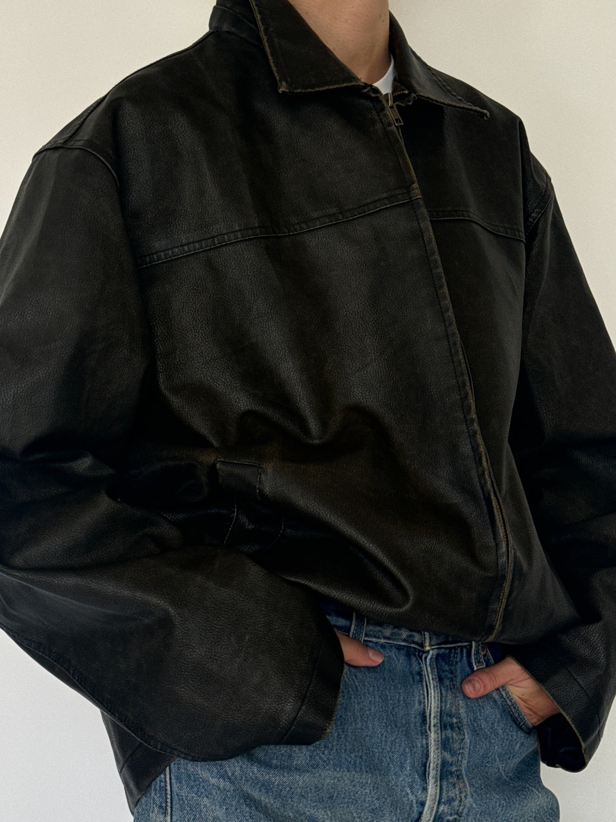 Vintage oversized black faux leather  jacket, view 8