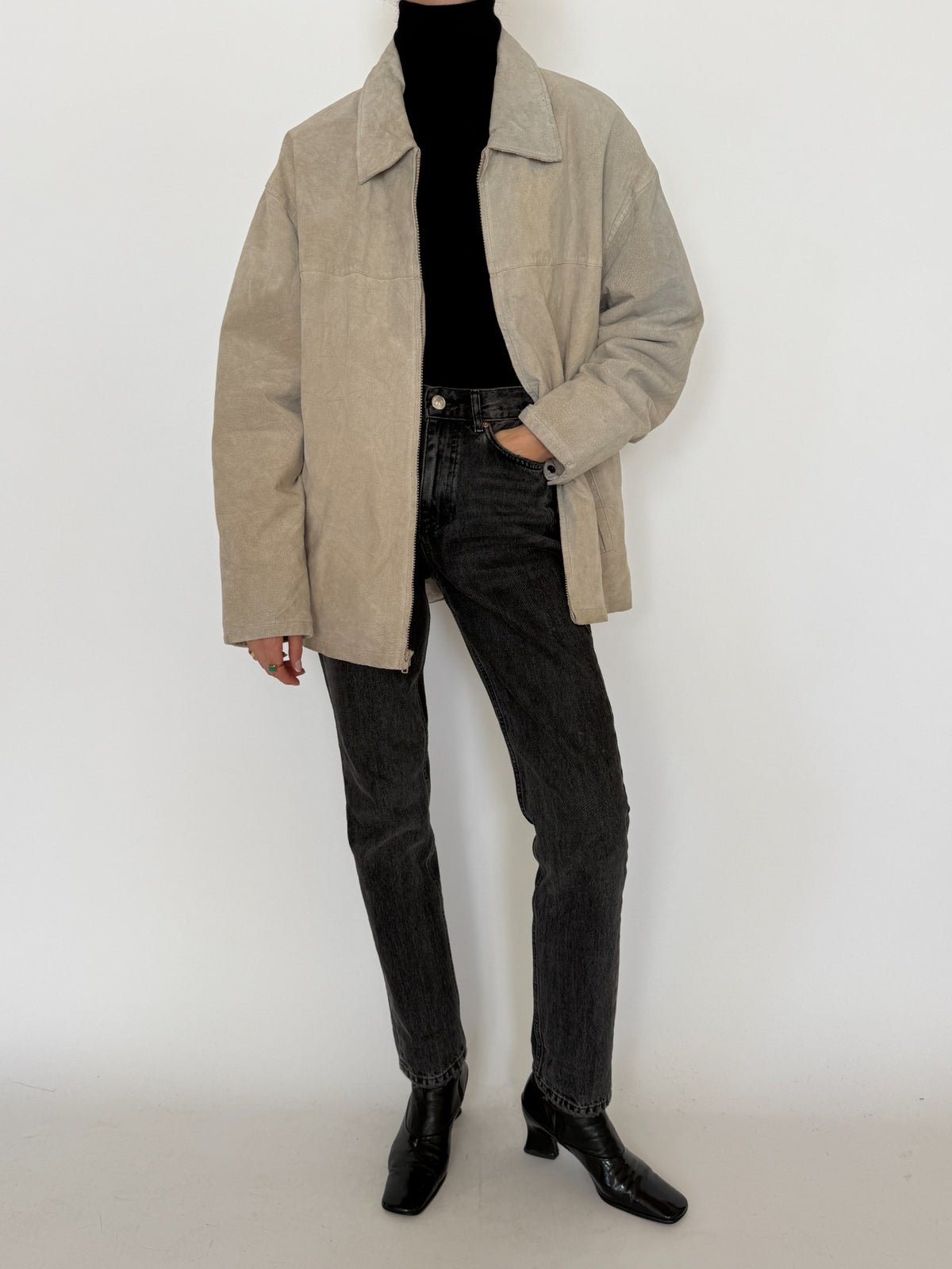 Vintage stone suede leather jacket
