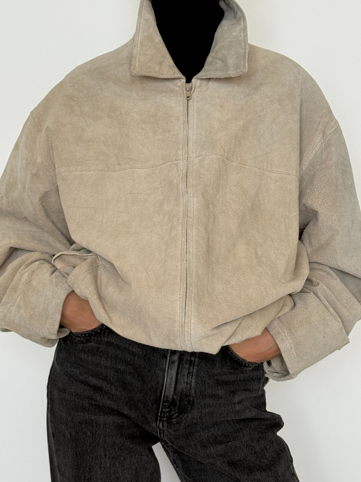 Vintage stone suede leather jacket