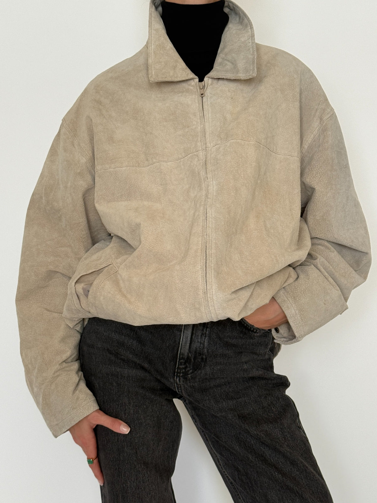 Vintage stone suede leather jacket