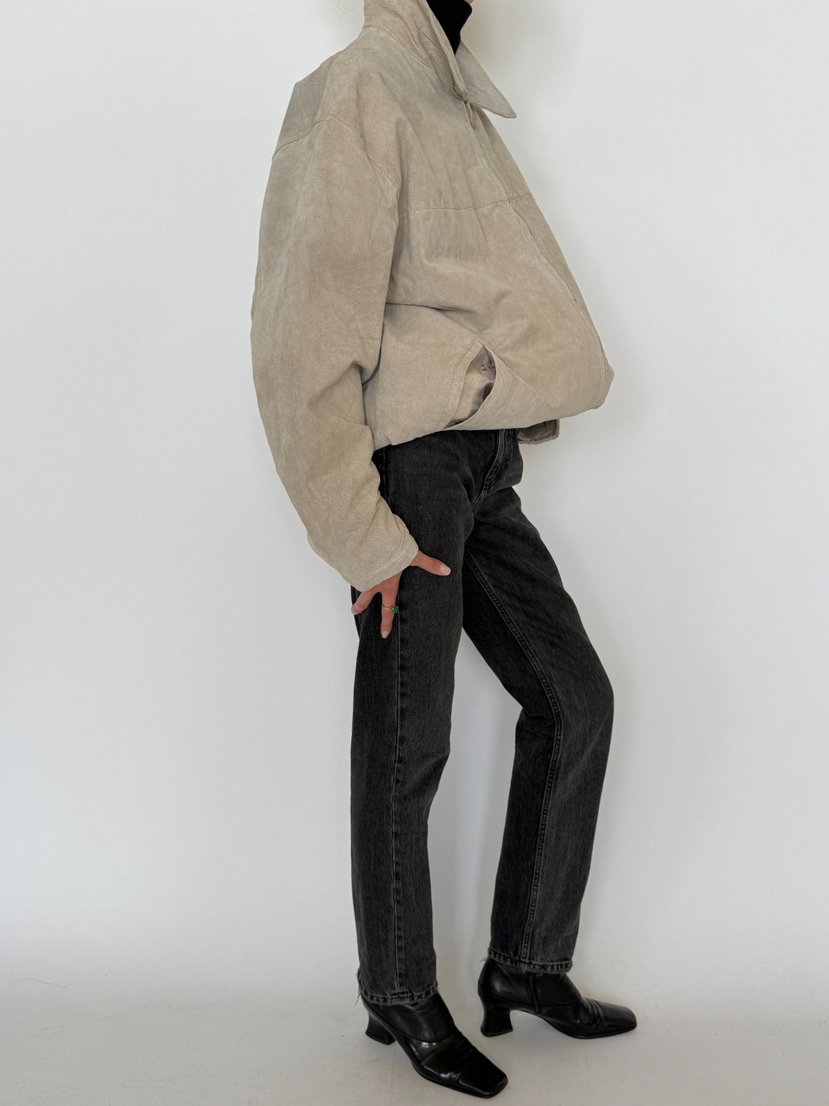 Vintage stone suede leather jacket