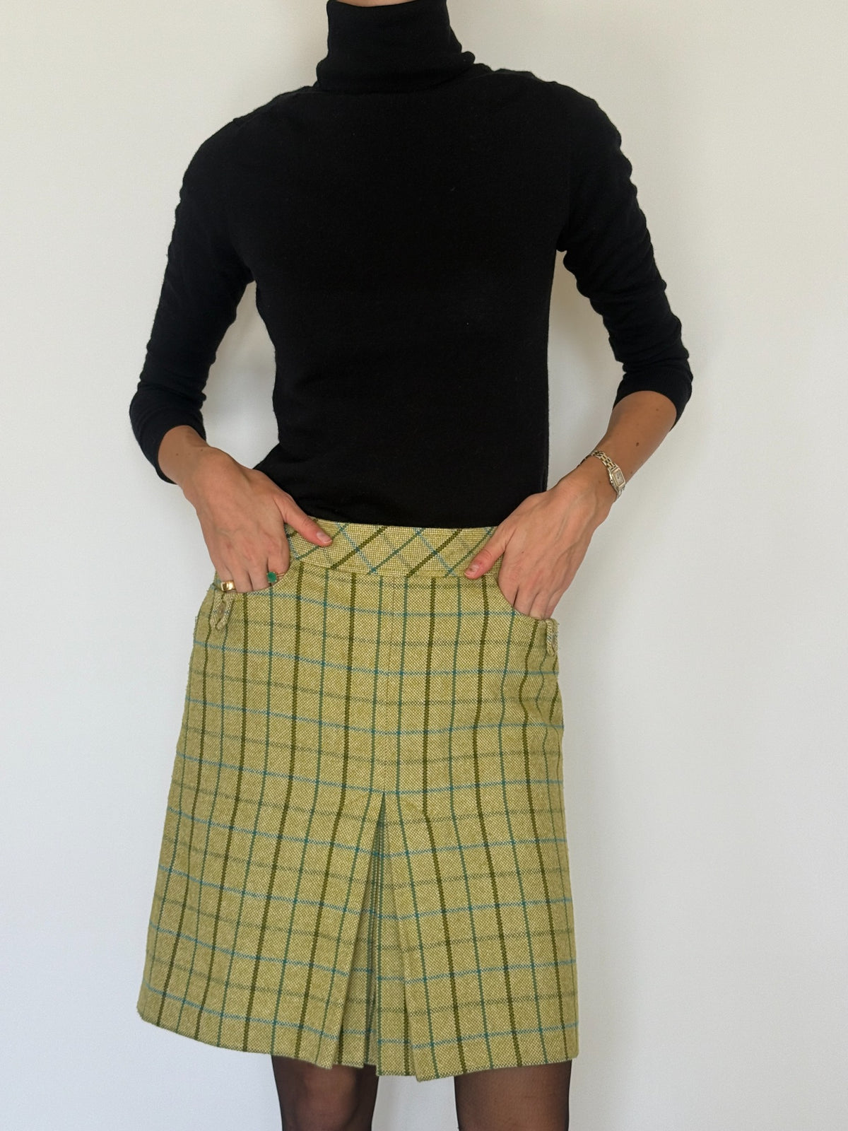 Vintage green plaid pleated skirt