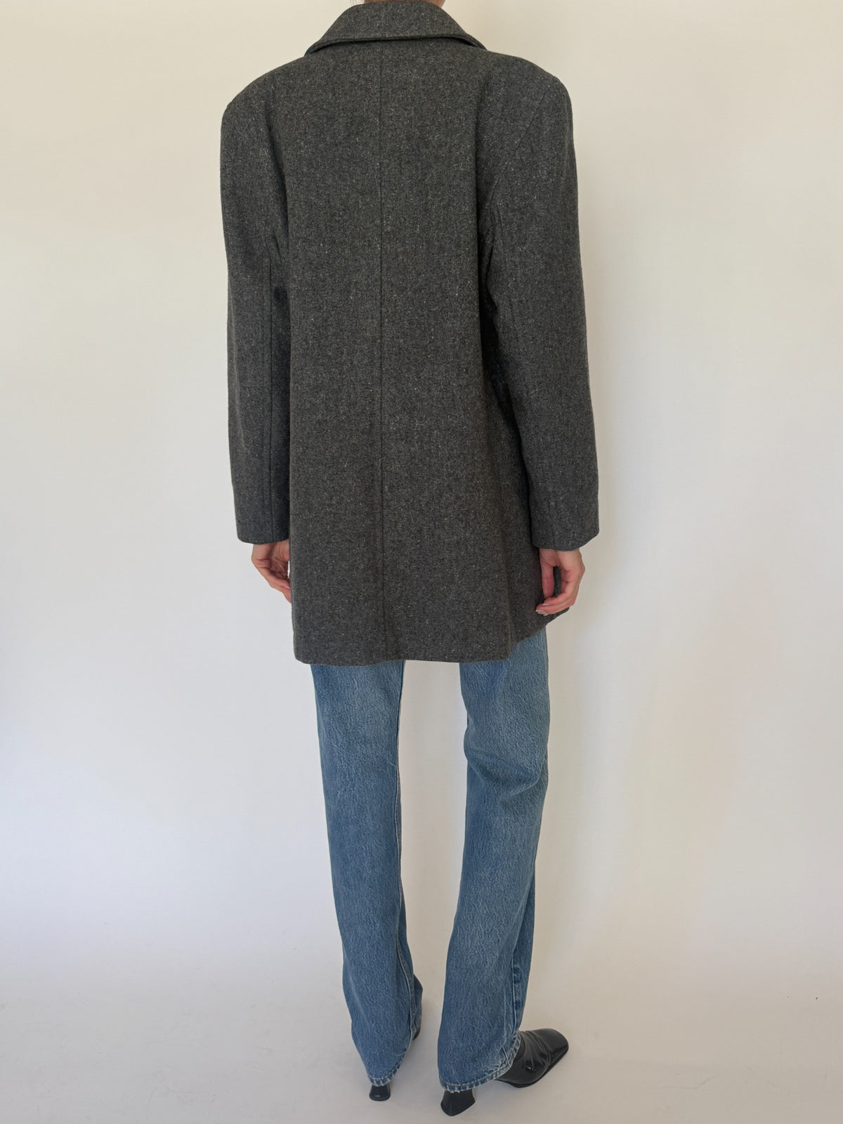 Vintage charcoal grey wool coat, view 8