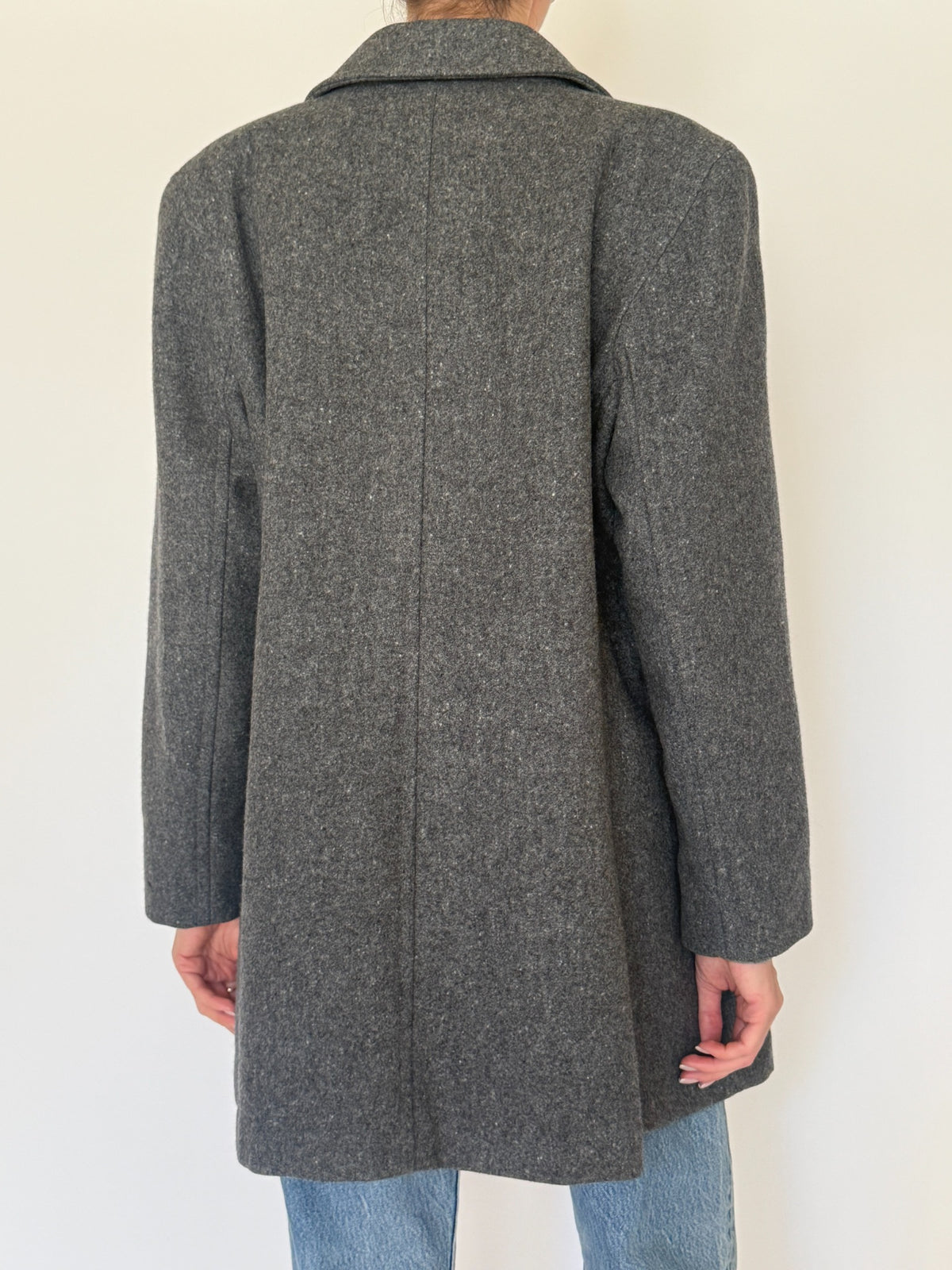 Vintage charcoal grey wool coat, view 7