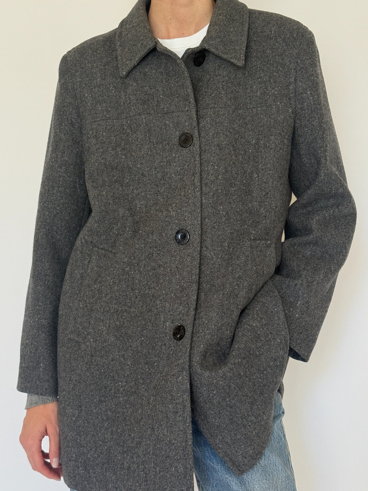 Vintage charcoal grey wool coat, view 2