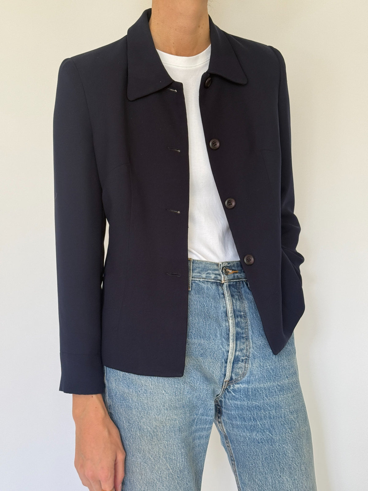 Vintage fitted navy single-breasted jacket