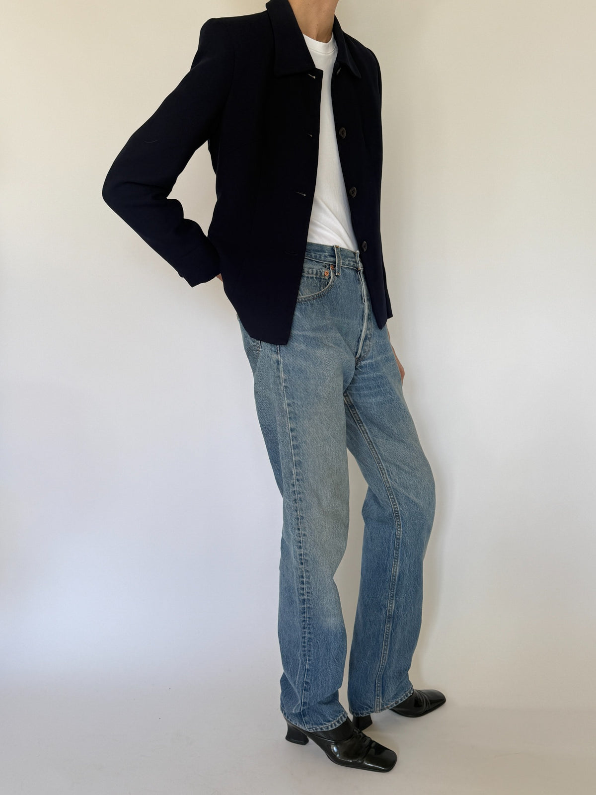 Vintage fitted navy single-breasted jacket