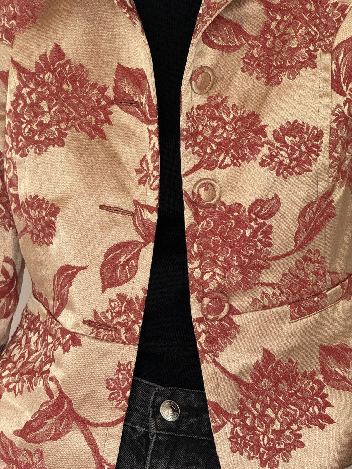 Vintage champagne and dusty rose floral jacquard jacket