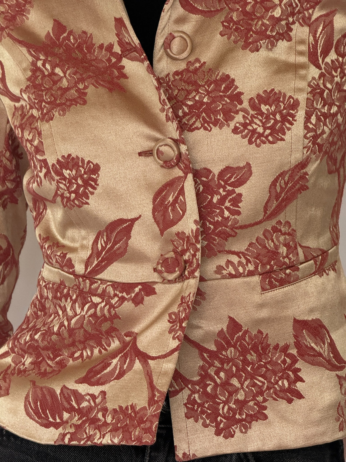 Vintage champagne and dusty rose floral jacquard jacket