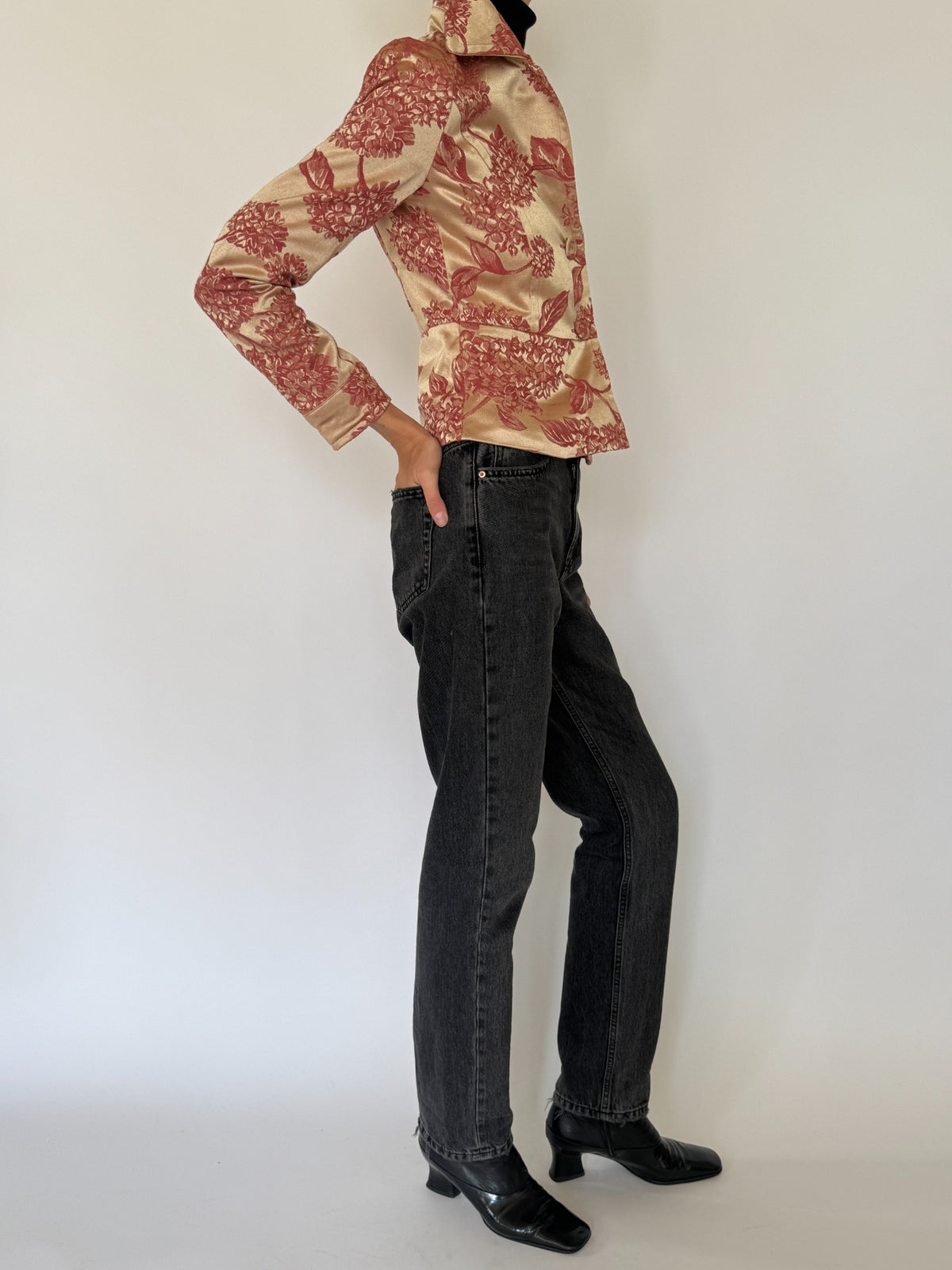 Vintage champagne and dusty rose floral jacquard jacket