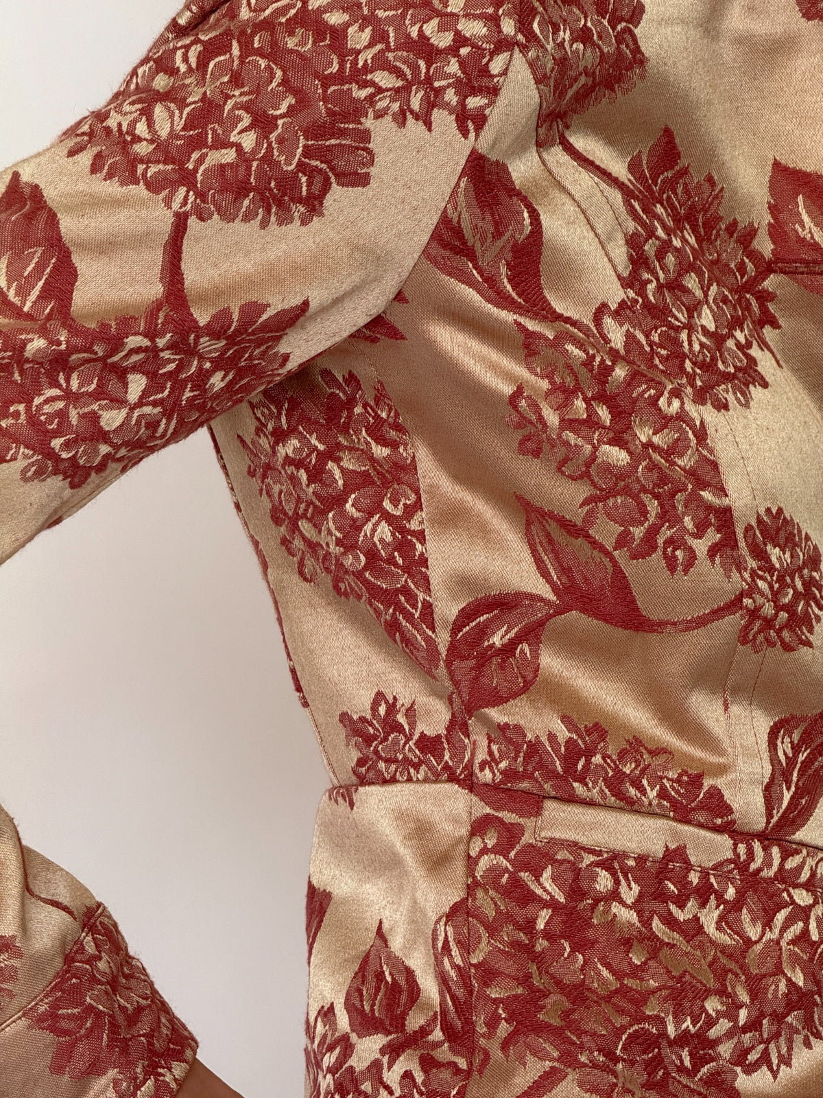 Vintage champagne and dusty rose floral jacquard jacket