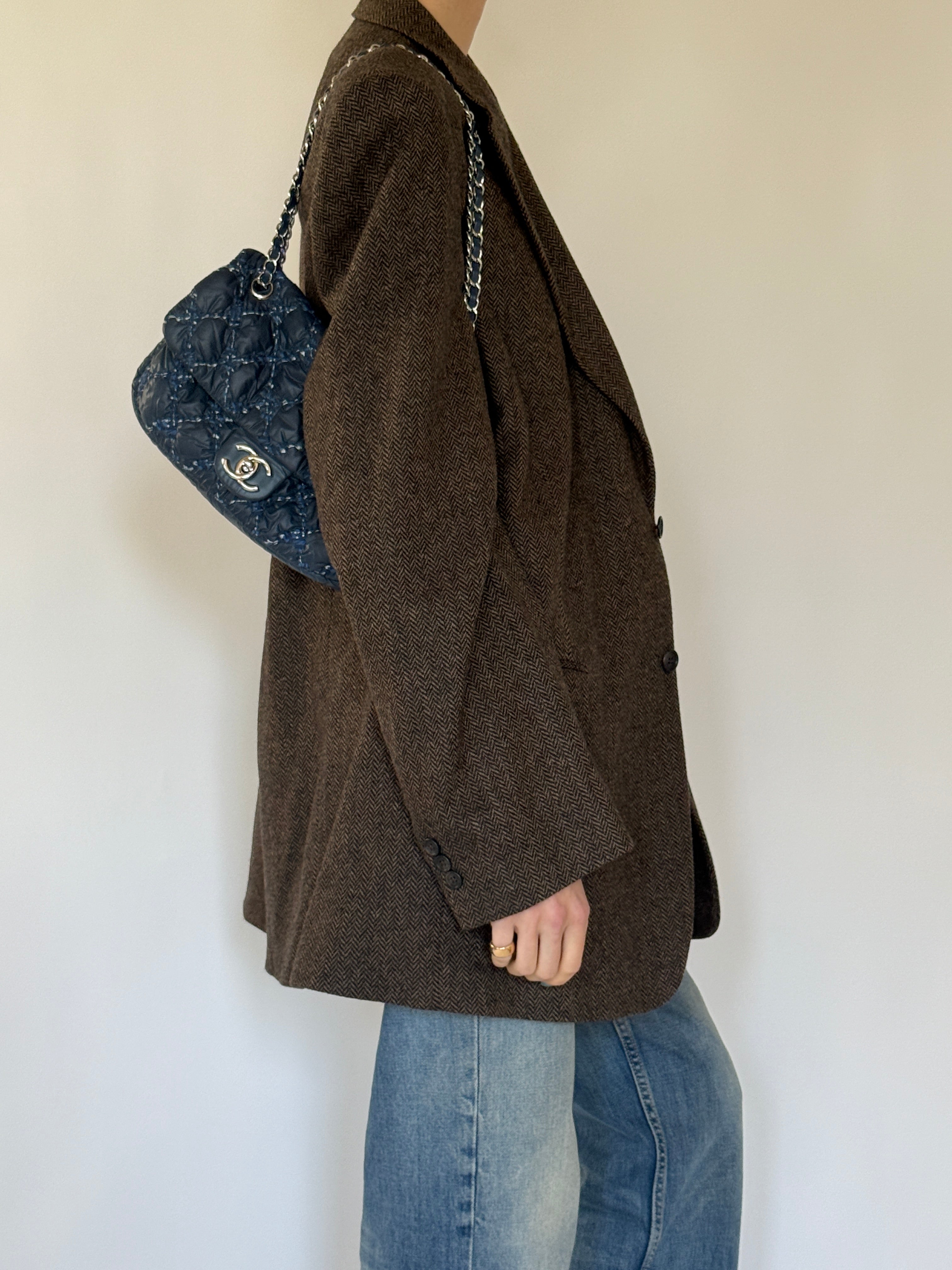Vintage Oversized Herringbone Wool Blazer Brown 7250