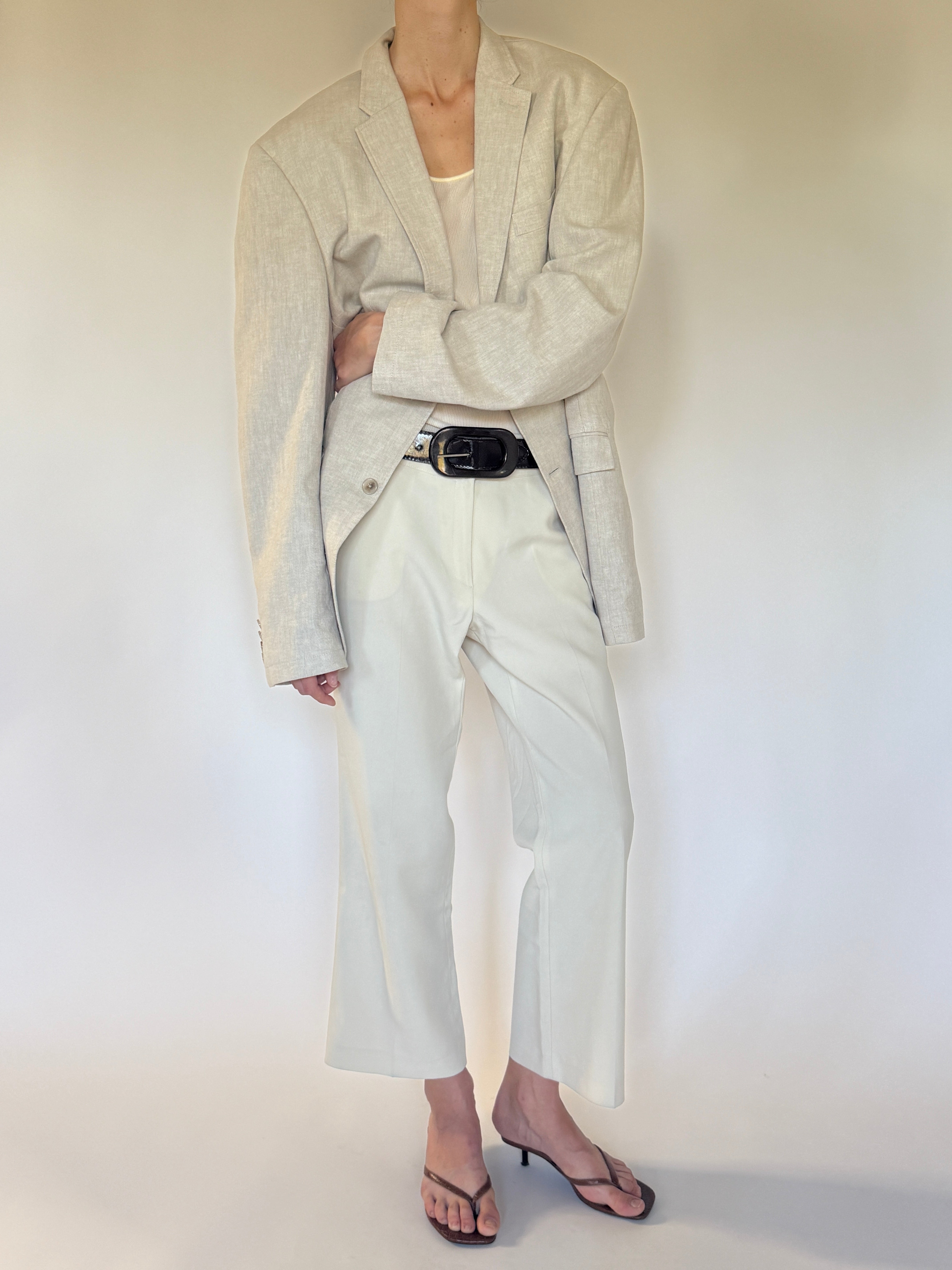 Vintage Linen & Cotton Oversized Blazer in Beige 6601