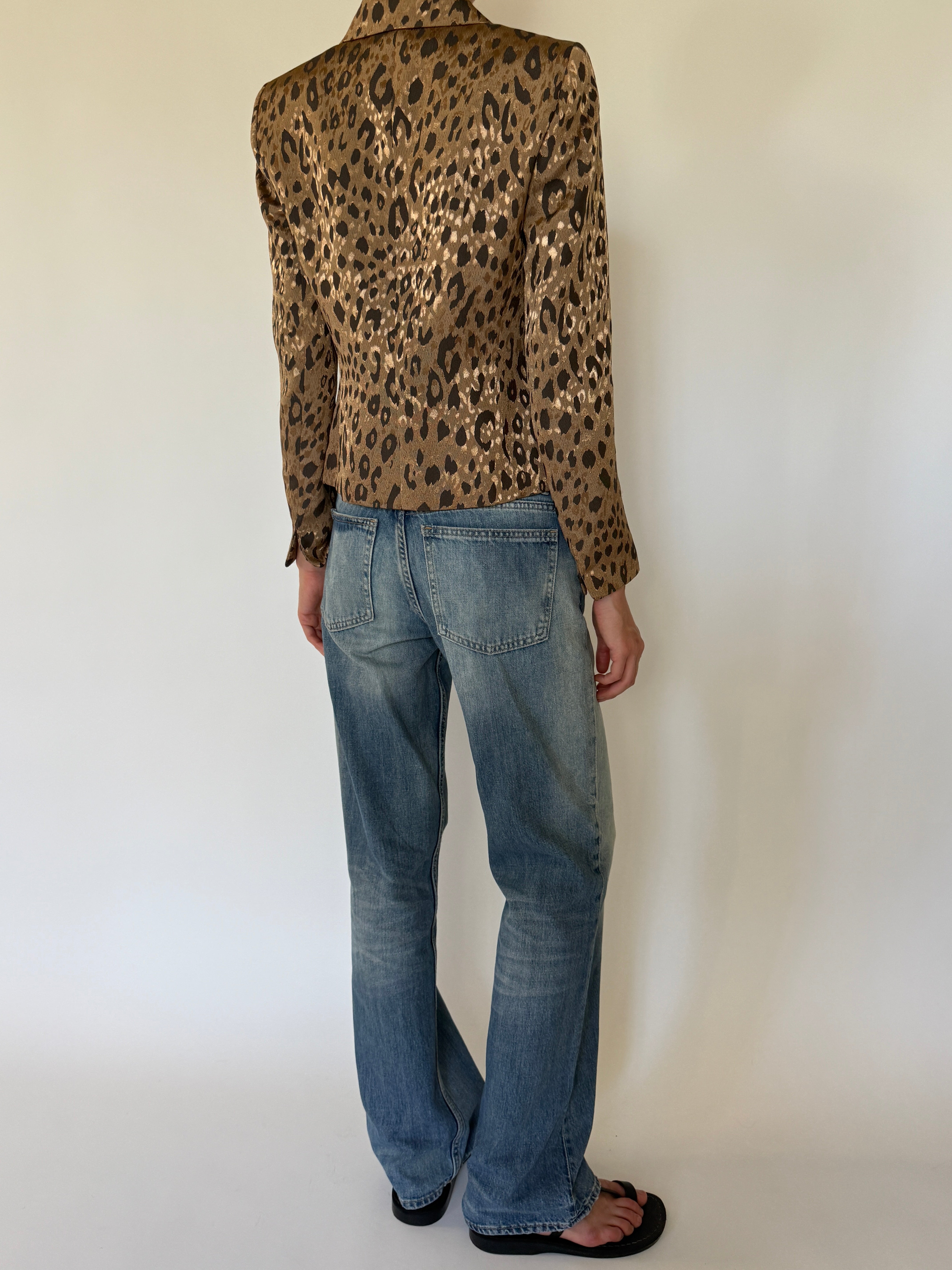 Vintage Leopard Print Structured Blazer Brown 7768