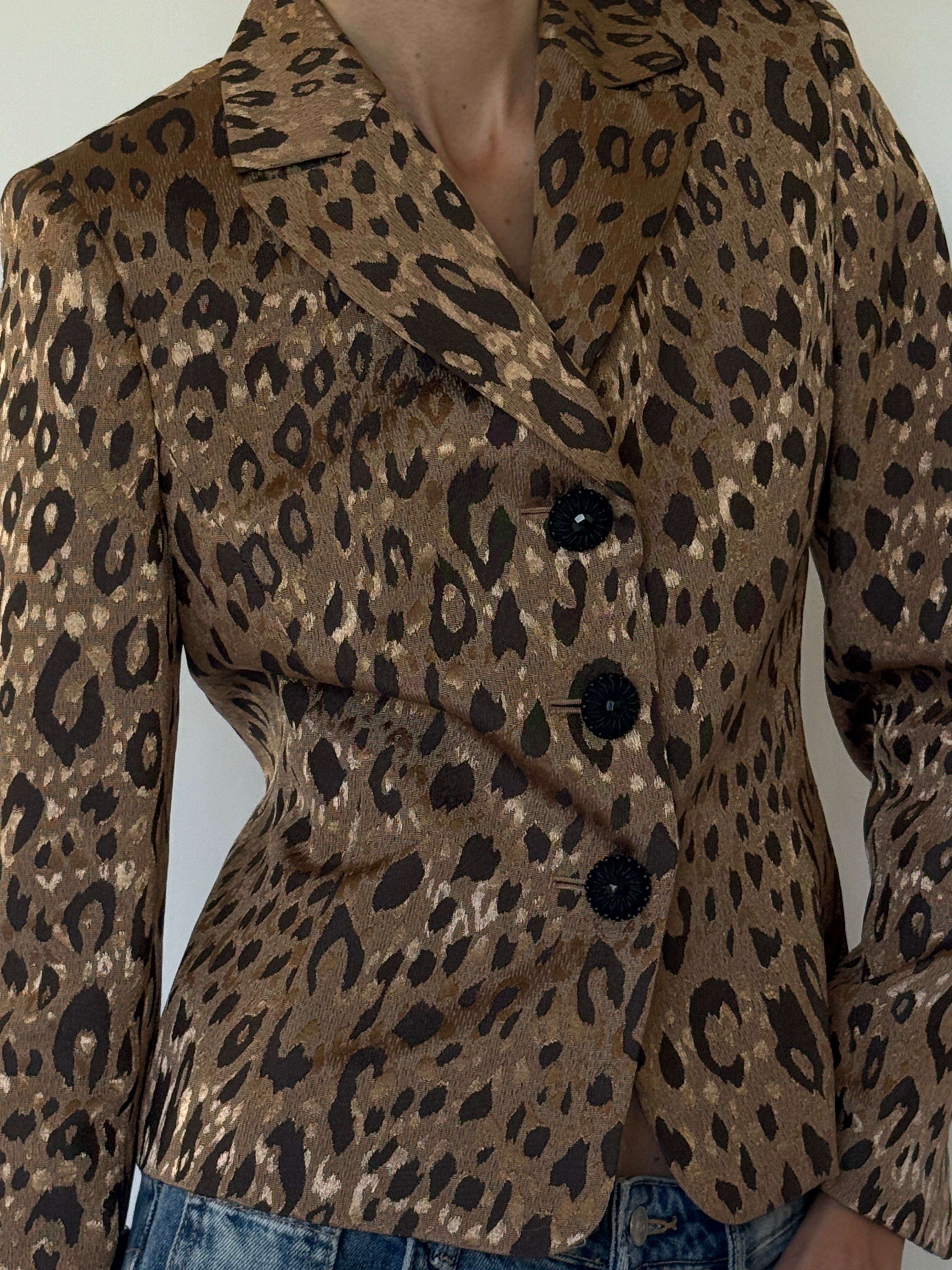 Vintage Leopard Print Structured Blazer Brown 7768