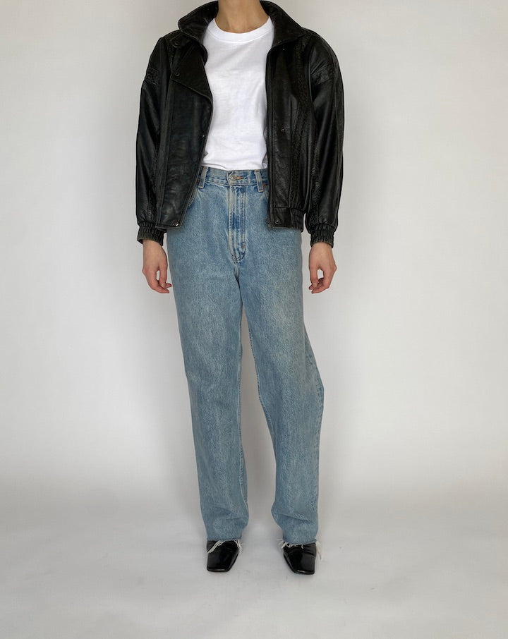 VINTAGE BLACK DETAILED LEATHER JACKET 4831