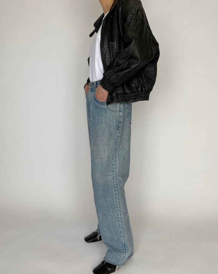 VINTAGE BLACK DETAILED LEATHER JACKET 4831