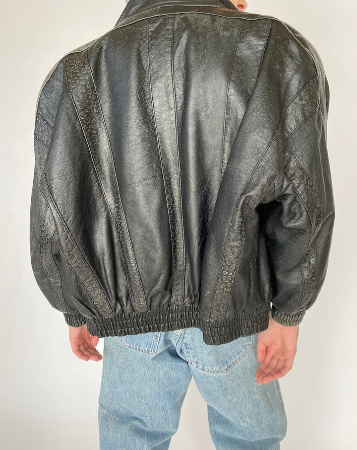 VINTAGE BLACK DETAILED LEATHER JACKET 4831