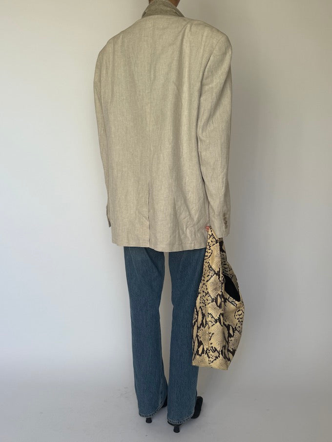 Vintage Linen & Cotton Oversized Blazer in Beige 6601