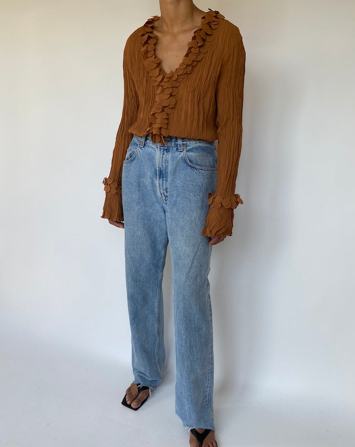 VINTAGE PLEADED LONG SLEEVE BLOUSE 3318