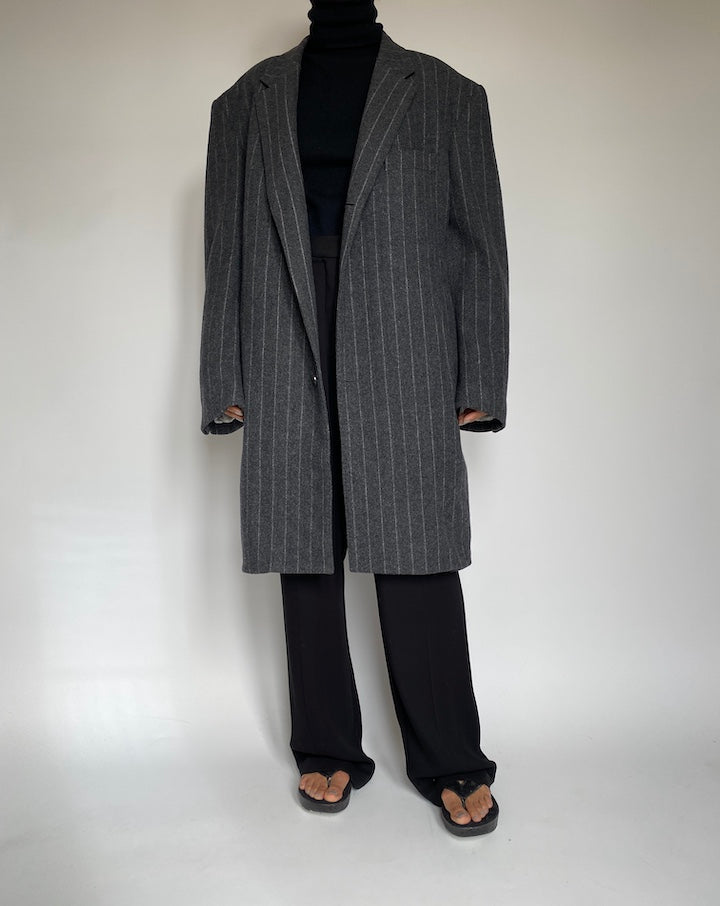 VINTAGE OVERSIZED GREY PINSTRIPED COAT 2217