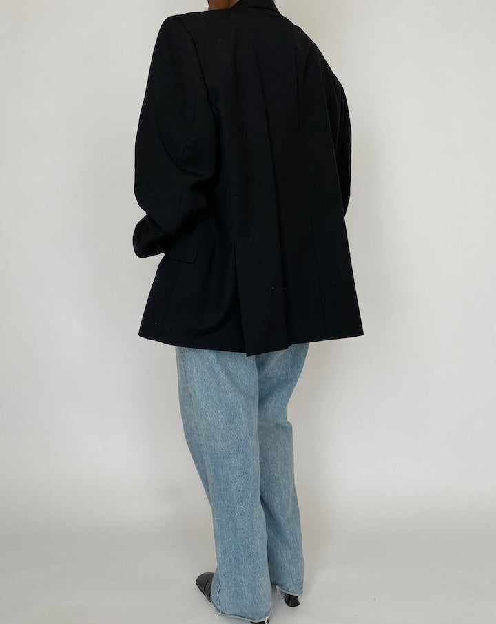 VINTAGE BLACK WOOL BLENDED BLAZER 4637