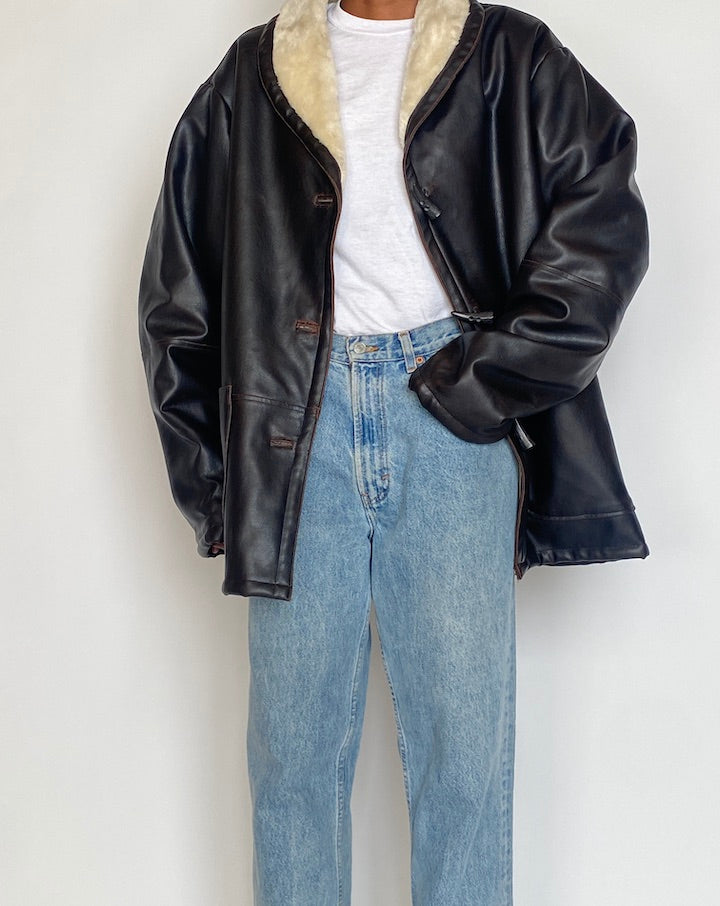 VINTAGE OVERSIZED DARK BROWN LEATHER JACKET 4259