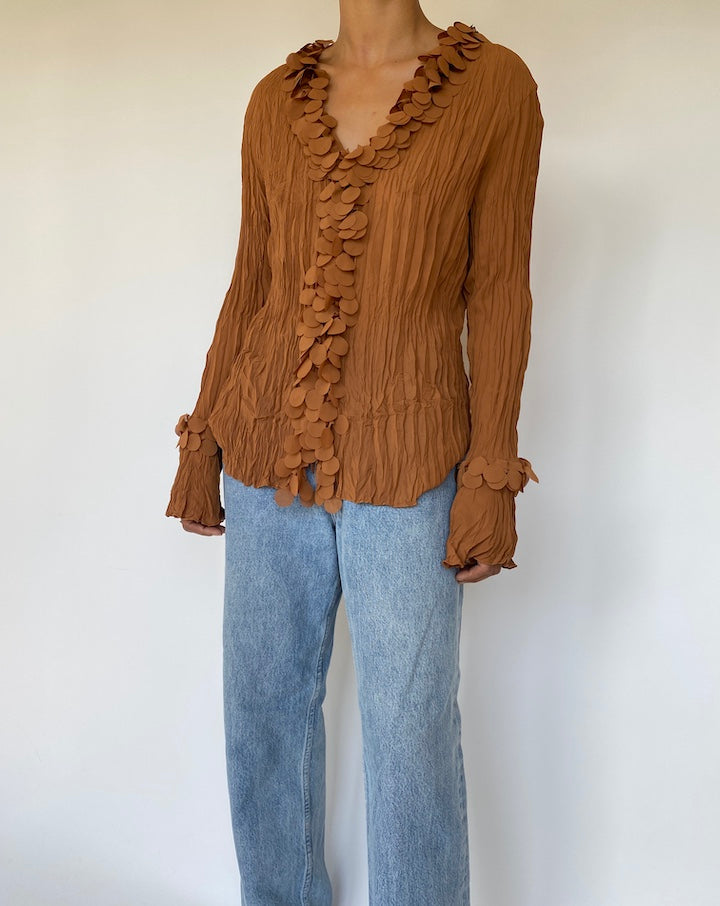 VINTAGE PLEADED LONG SLEEVE BLOUSE 3318