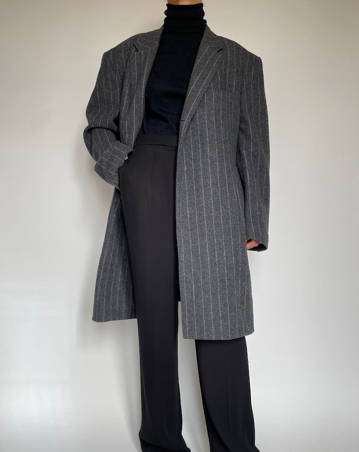 VINTAGE OVERSIZED GREY PINSTRIPED COAT 2217