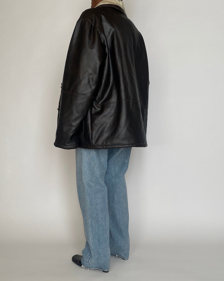 VINTAGE OVERSIZED DARK BROWN LEATHER JACKET 4259