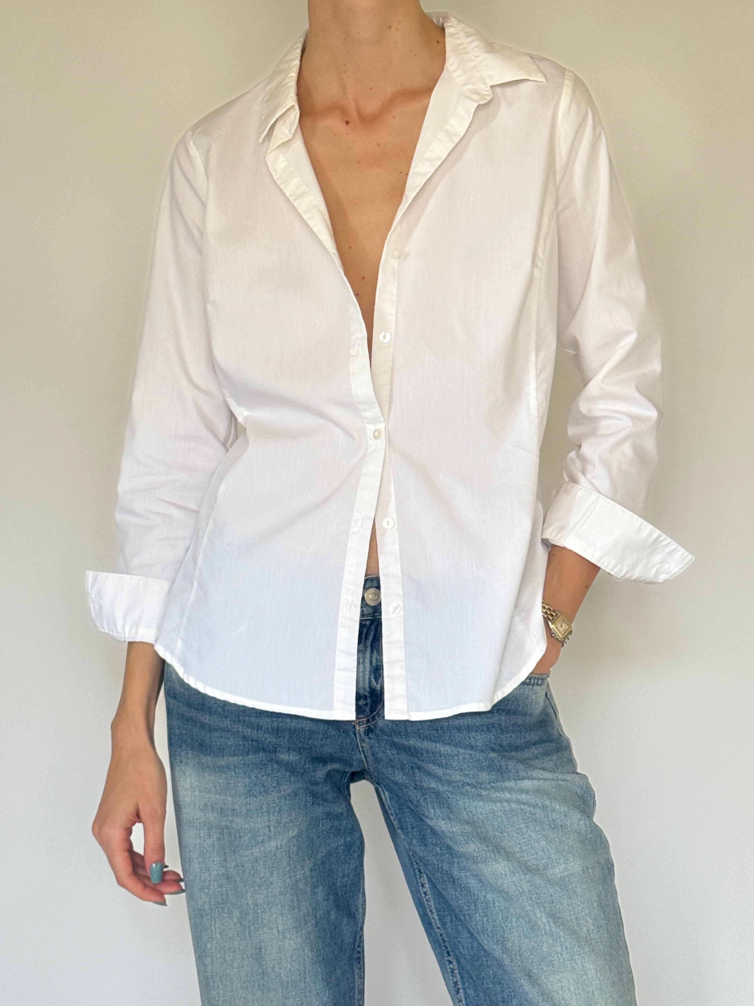 Vintage classic white button-up shirt front view