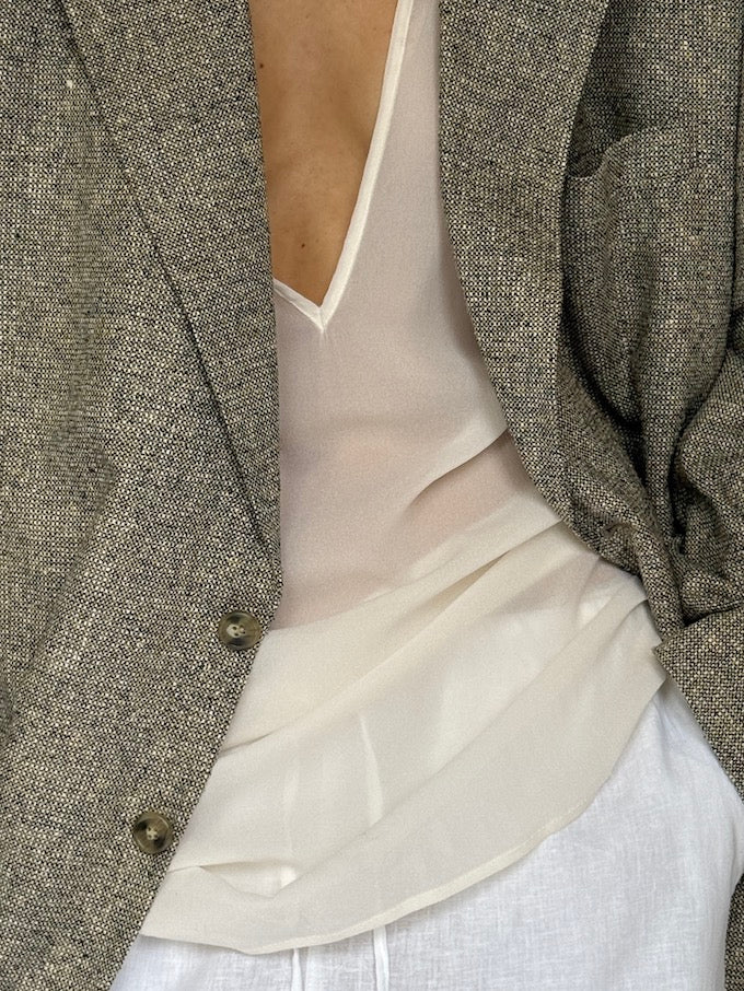 VINTAGE SINGLE-BREASTED SILK BLAZER GREY 6249