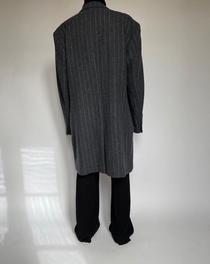 VINTAGE OVERSIZED GREY PINSTRIPED COAT 2217