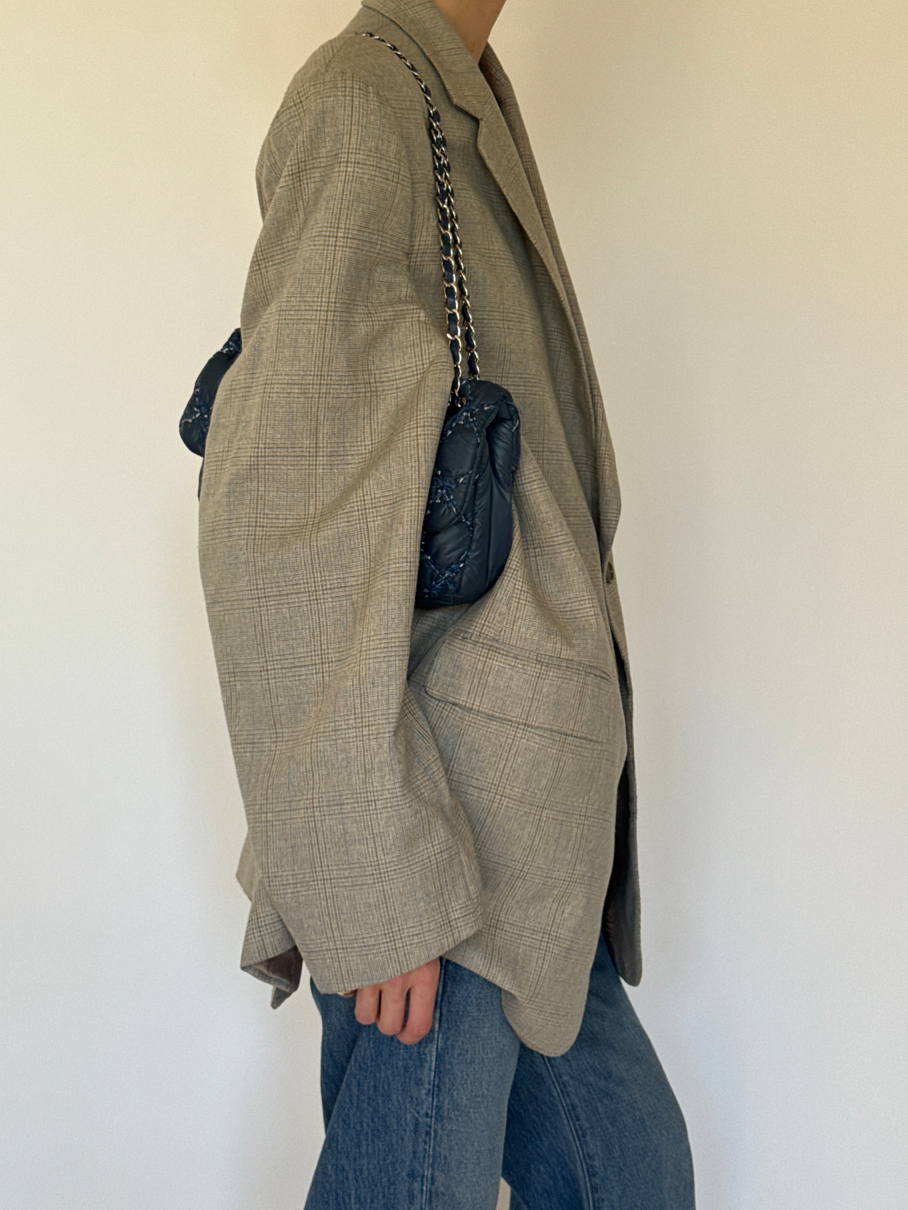 Vintage beige checked oversized blazer side view