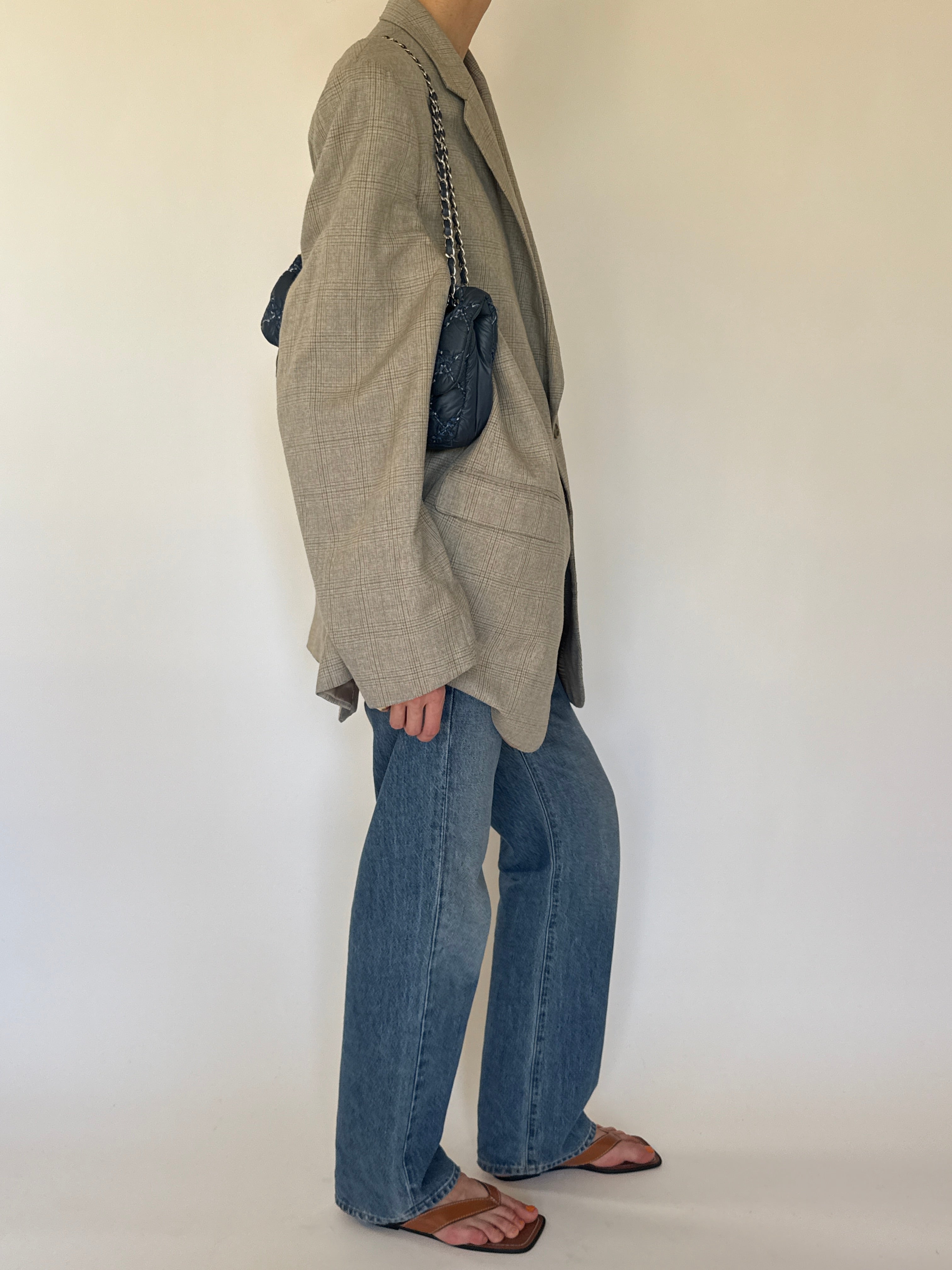 Vintage beige checked oversized blazer side view