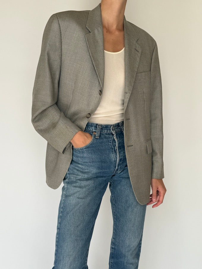 Vintage Houndstooth Silk & Wool Blazer 6386