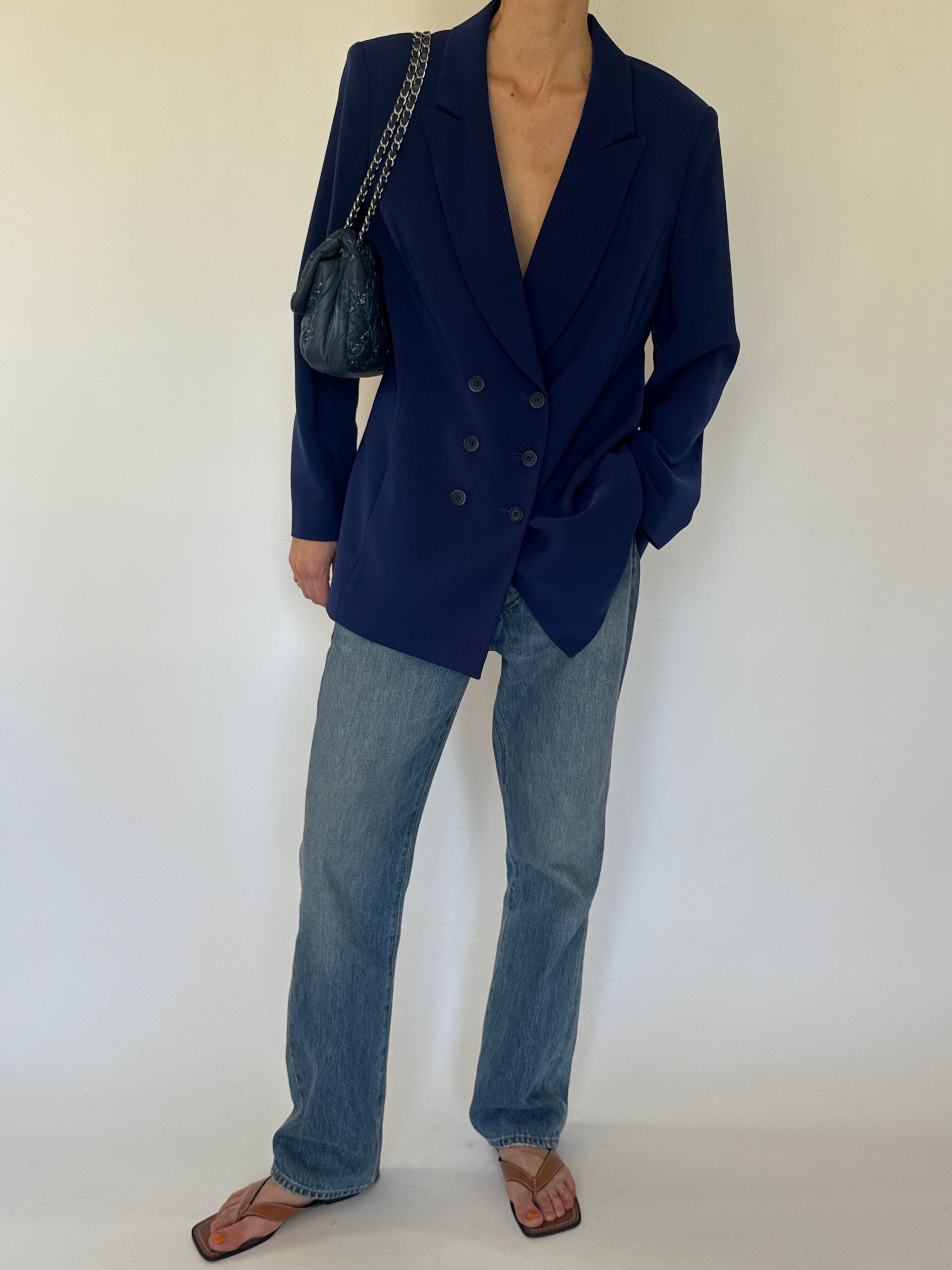 Vintage navy double-breasted blazer front view