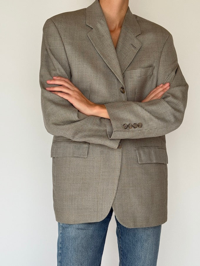 Vintage Houndstooth Silk & Wool Blazer 6386