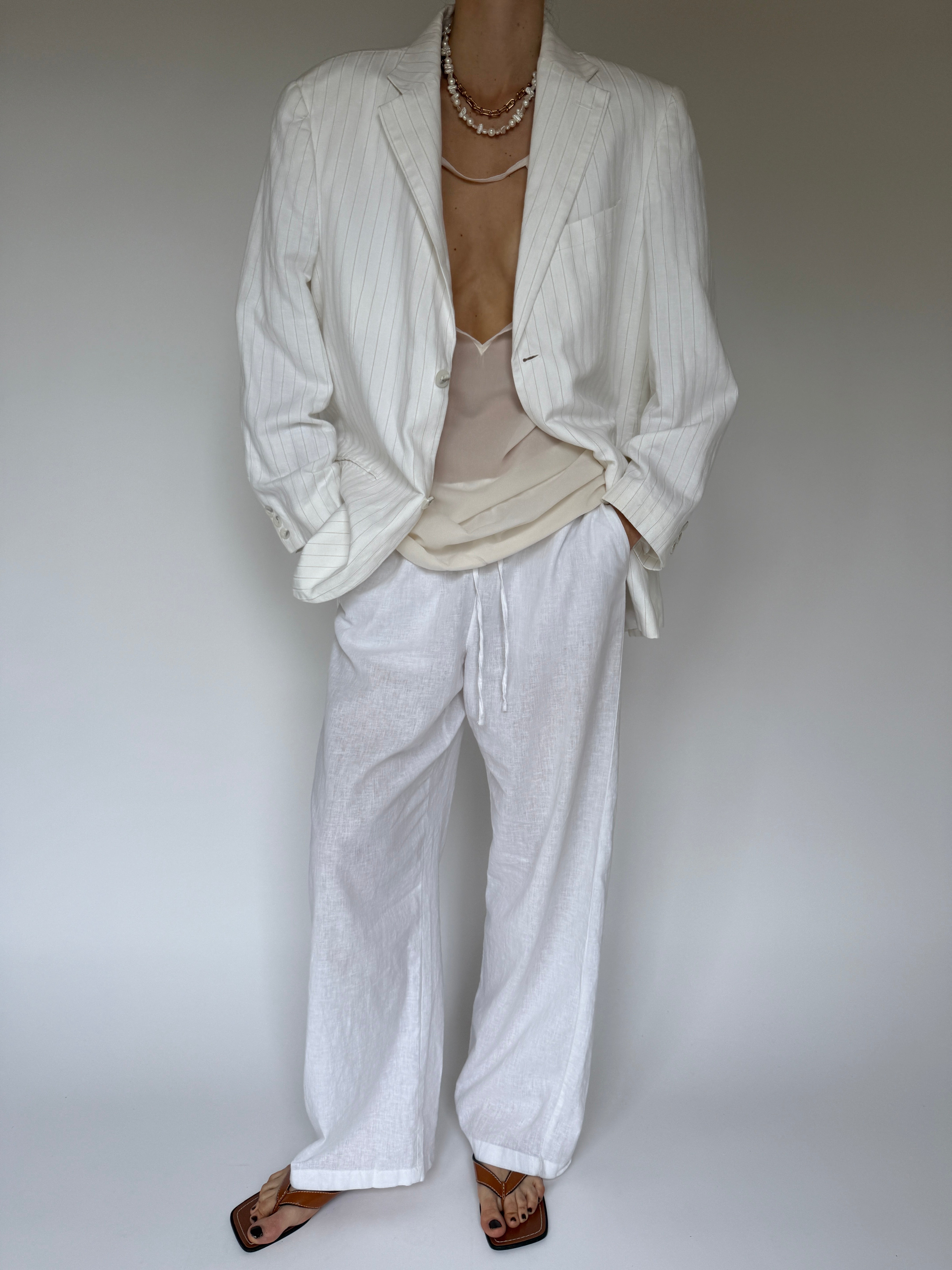 Vintage oversized linen/cotton pinstriped blazer white 6203