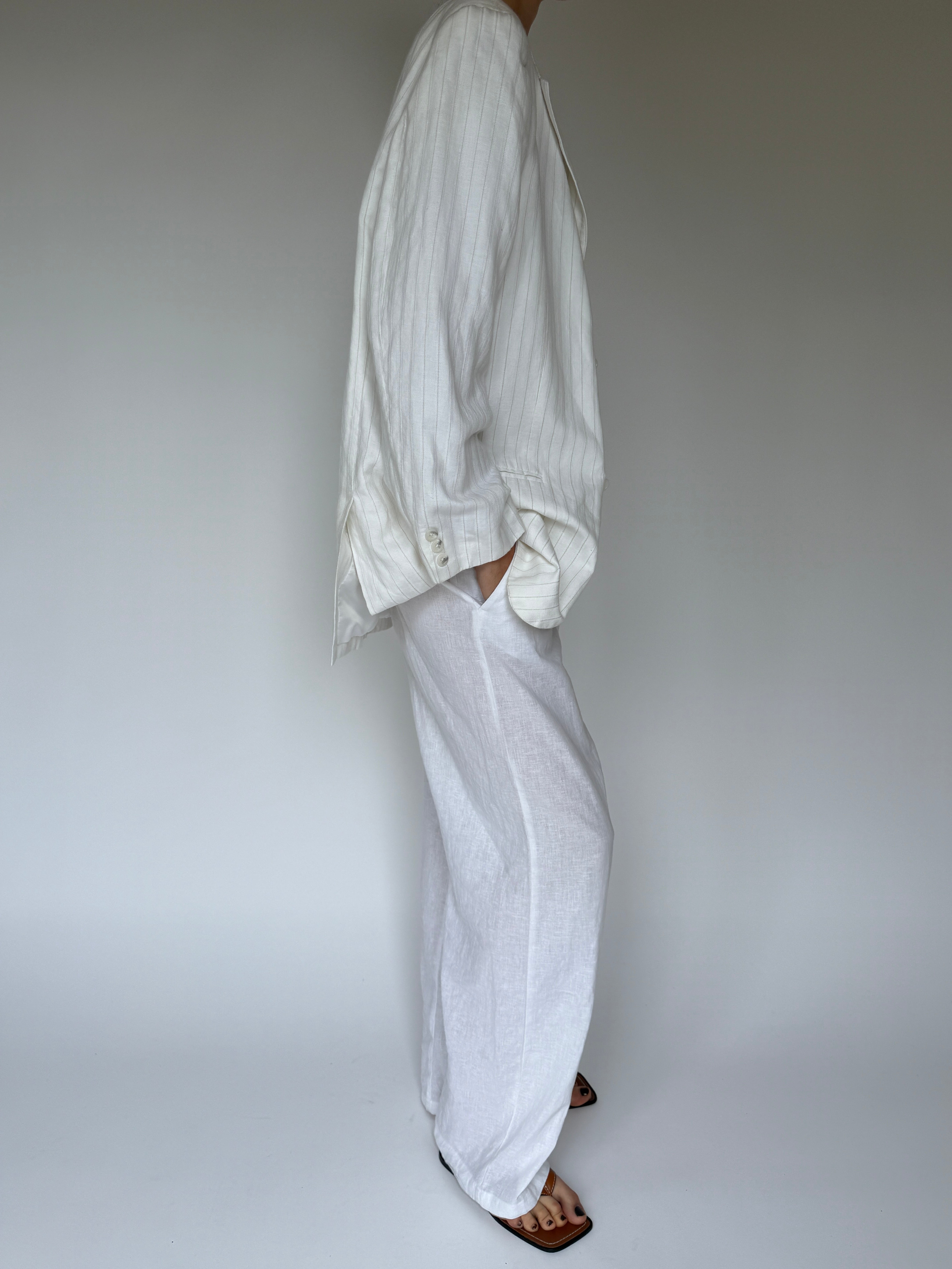 Vintage oversized linen/cotton pinstriped blazer white 6203