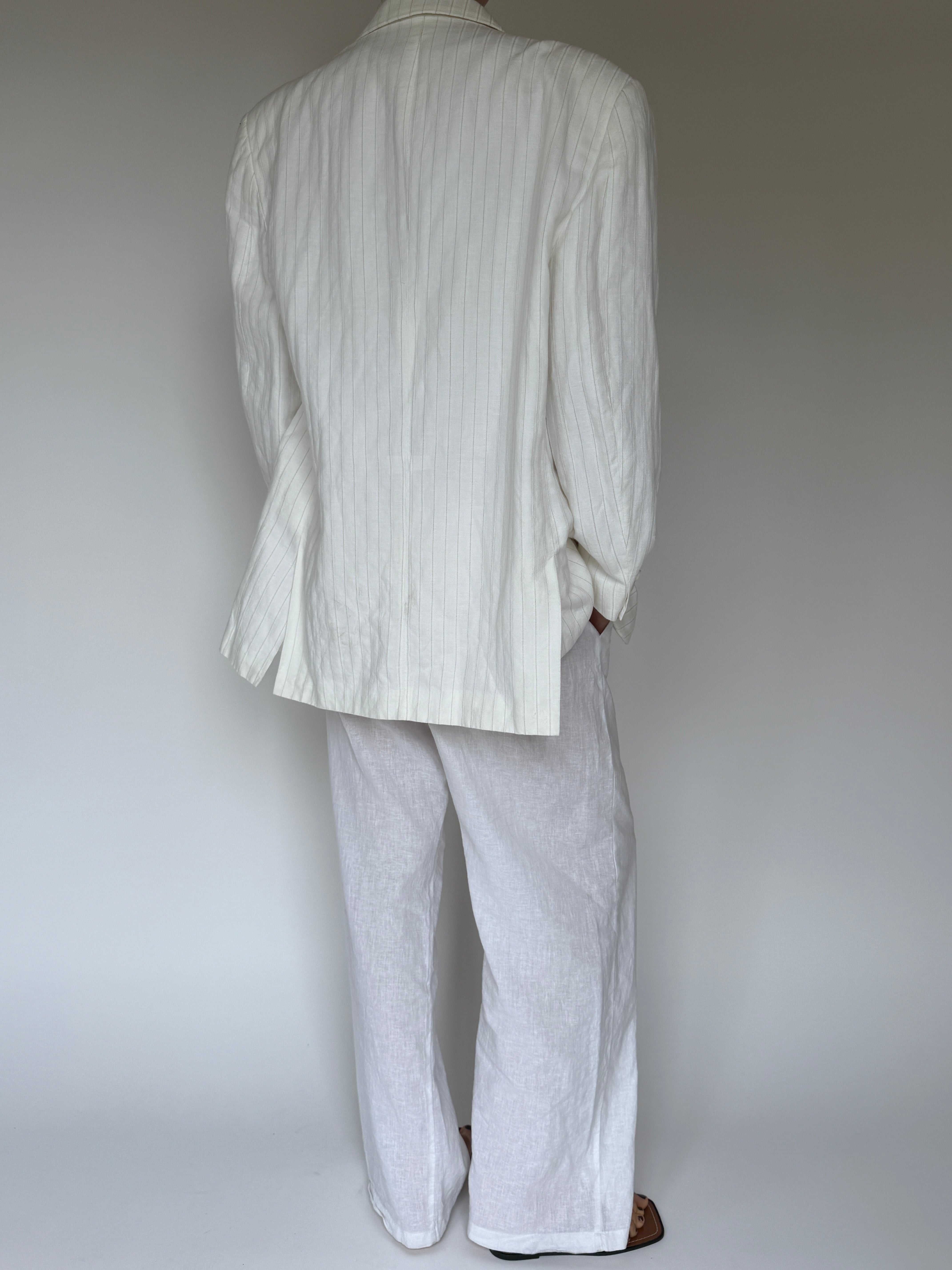 Vintage oversized linen/cotton pinstriped blazer white 6203